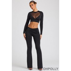 Oh Polly Draped Detail Straight Leg Trousers in Black