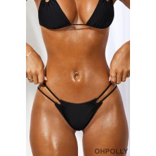 Oh Polly Drawstring Detail Bikini Bottoms in Black