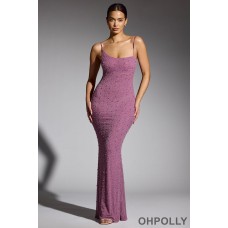 Oh Polly Embellished Asymmetric Maxi Dress in Grape