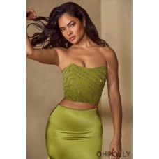 Oh Polly Embellished Bandeau Corset Top in Olive