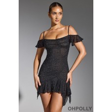 Oh Polly Embellished Cold Shoulder Mini Dress in Black