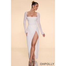 Oh Polly Embellished Cowl Neck Maxi Dress in Ivory