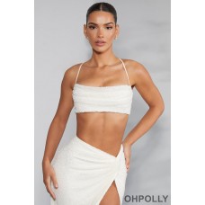 Oh Polly Embellished Cross Back Crop Top in Ivory