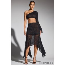 Oh Polly Embellished Handkerchief Hem Gown Skirt in Black