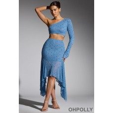 Oh Polly Embellished Handkerchief Hem Gown Skirt in Smokey Blue