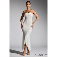 Oh Polly Embellished Handkerchief Hem Maxi Dress in White