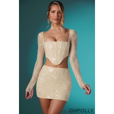 Oh Polly Embellished Lace Bodycon Mini Skirt in Ivory