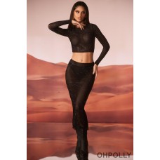 Oh Polly Embellished Low Rise Maxi Skirt in Black