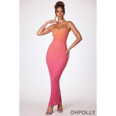 Oh Polly Embellished Maxi Dress in Red and Orange Ombre