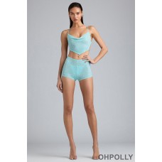 Oh Polly Embellished Mid-Rise Hot Pant Shorts in Ice Blue