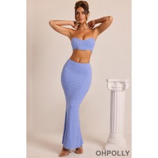 Oh Polly Embellished Mid-Rise Maxi Skirt in Powder Blue