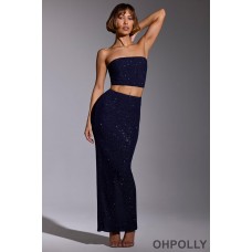 Oh Polly Embellished Mid Rise Gown Skirt in Royal Indigo