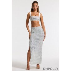 Oh Polly Embellished Mid Rise Gown Skirt in Silver