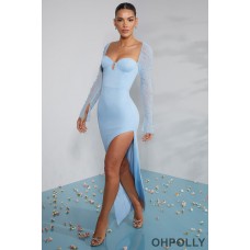 Oh Polly Embellished Side Split Maxi Dress in Light Blue