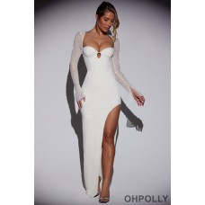 Oh Polly Embellished Side Split Maxi Dress in White