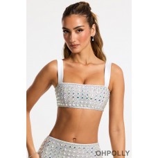 Oh Polly Embellished Square Neck Crop Top in Silver