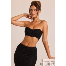 Oh Polly Embellished Strapless Corset Top in Black