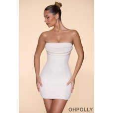 Oh Polly Embellished Strapless Cowl Neck Mini Dress in Ivory