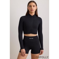 Oh Polly FlexiRib Cropped Jacket in Black