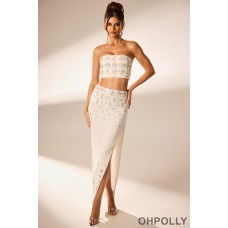 Oh Polly Hand Embellished Maxi Skirt in Ivory