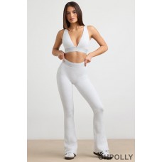 Oh Polly High-Waist Kick Flare Trousers in Grey Marl