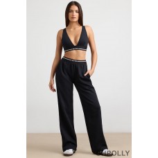 Oh Polly High-Waist Straight-Leg Joggers in Black