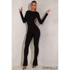 Oh Polly High Neck Open Back Jumpsuit in Black