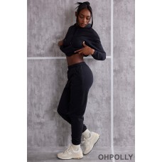 Oh Polly High Waist Cuffed Joggers in Washed Black