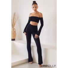 Oh Polly High Waist Split Flare Leggings in Black