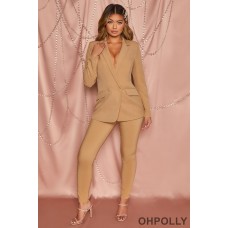 Oh Polly High Waisted Tailored Trousers in Tan