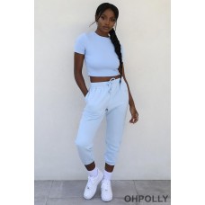 Oh Polly Jog On Petite Cropped Joggers in Blue