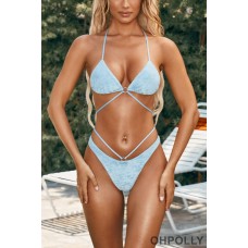 Oh Polly Jorani Hoop Detail High Waisted Bikini Bottoms in Blue