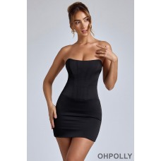 Oh Polly Lace-Up Corset Mini Dress in Black