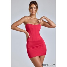 Oh Polly Lace-Up Corset Mini Dress in Cherry Red