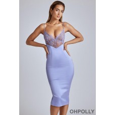 Oh Polly Lace Panel Midi Dress in Blue Lavender