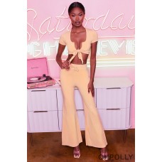 Oh Polly Laid Back Wide Leg Trousers in Peach