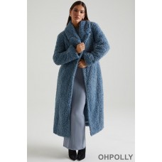 Oh Polly Long Shearling Coat in Blue