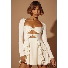 Oh Polly Long Sleeve Bow Mini Dress in Ivory