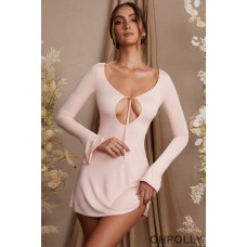 Oh Polly Long Sleeve Cut Out A-Line Mini Dress in Blush