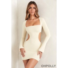 Oh Polly Long Sleeve Cut Out Mini Dress in Ivory