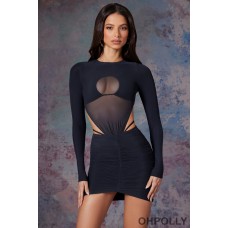 Oh Polly Long Sleeve Cut Out Mini Dress in Midnight Black