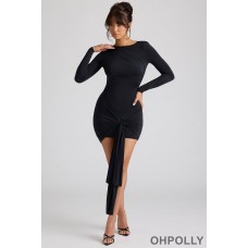 Oh Polly Long Sleeve Draped Mini Dress in Black