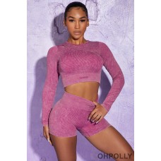 Oh Polly Long Sleeve High Neck Zip Crop Top in Dark Pink