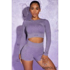 Oh Polly Long Sleeve High Neck Zip Crop Top in Violet