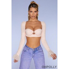 Oh Polly Long Sleeve Ruched Crop Top in Blush