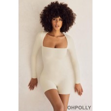 Oh Polly Long Sleeve Square Neck Unitard in Ivory