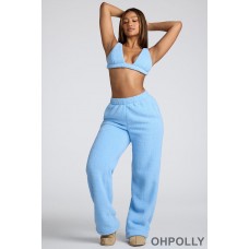 Oh Polly Low Rise Straight Leg Fleece Joggers in Baby Blue