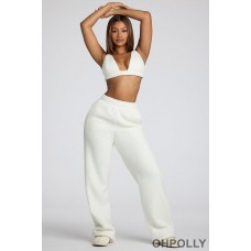 Oh Polly Low Rise Straight Leg Fleece Joggers in White