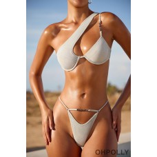 Oh Polly Micro Thong Bikini Bottoms in Silver