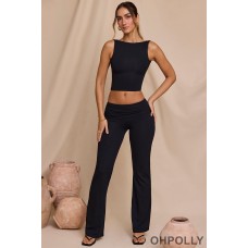 Oh Polly Mid-Rise Straight Leg Trousers in Black